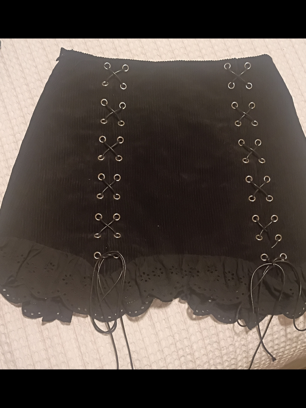 SHEIN Black Lace-Up Eyelet Hem Mini Skirt
